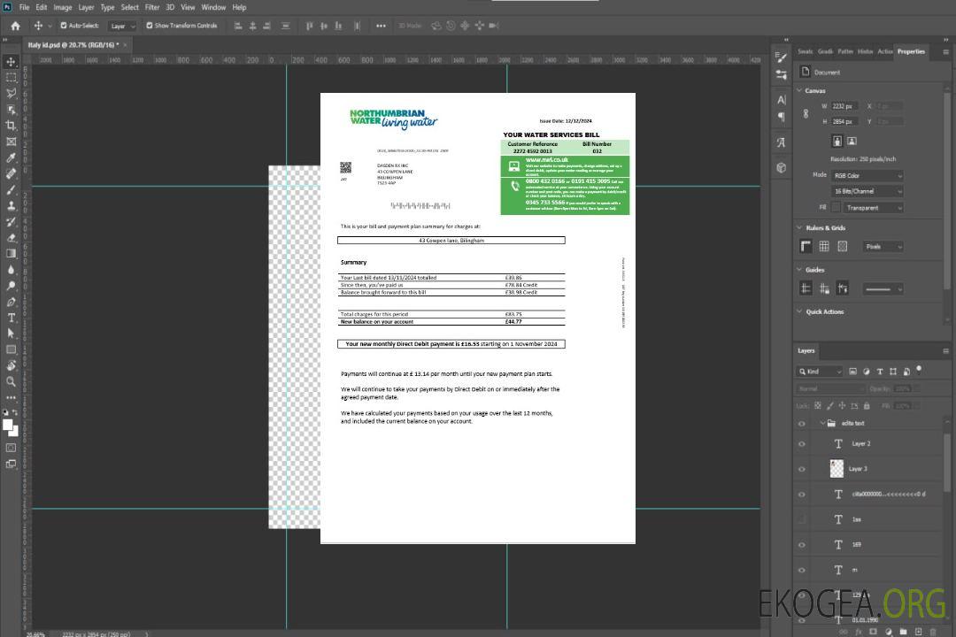 Modèle de facture de services publics de Northumbrian Water au Royaume-Uni aux formats Word et PDF, version 1 template